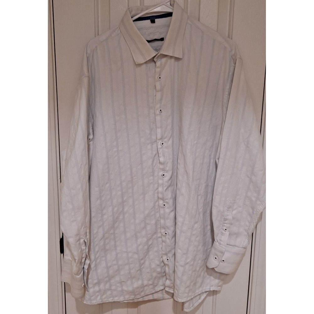 Luchiana Visconti White/Baby‎ Blue  Mens 2XL Long Sleeve Button Down Dress Shirt